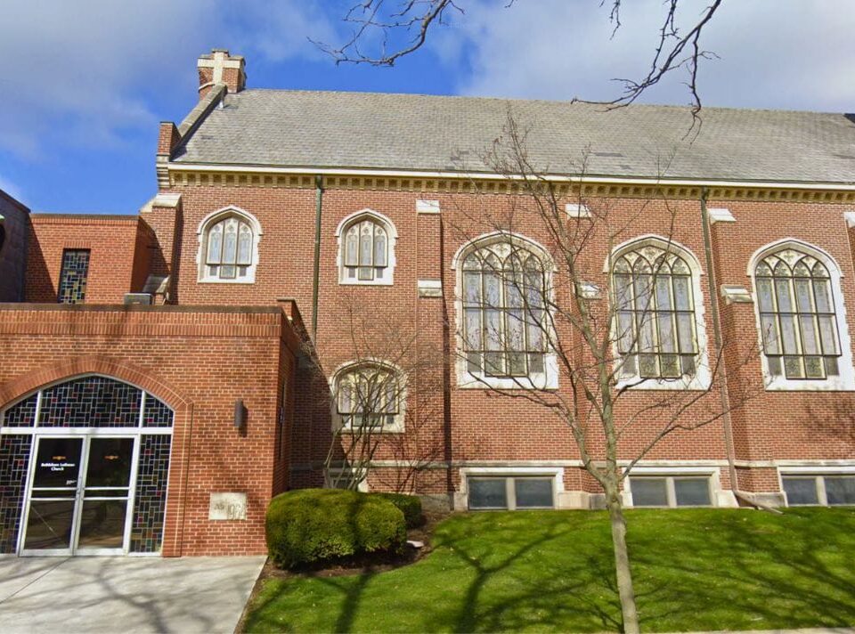 Exterior of side entrance of Bethlehem Lutheran Church in West Dundee, IL