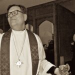 Pastor Joe Glombicki greeting members at Bethlehem Lutheran Church in West Dundee, IL