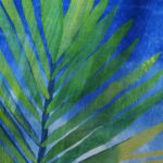 Watercolor palm branch with blue background