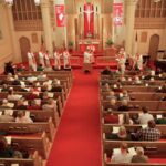 Overhead view of congregation at Bethlehem Lutheran Church in West Dundee, IL during Pastor Joe Glombicki's installation